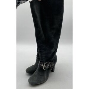 Antonio Melani Gray Suede Boots‎ Heels Grey Buckle Zip Shoes Vintage - Size 6.5